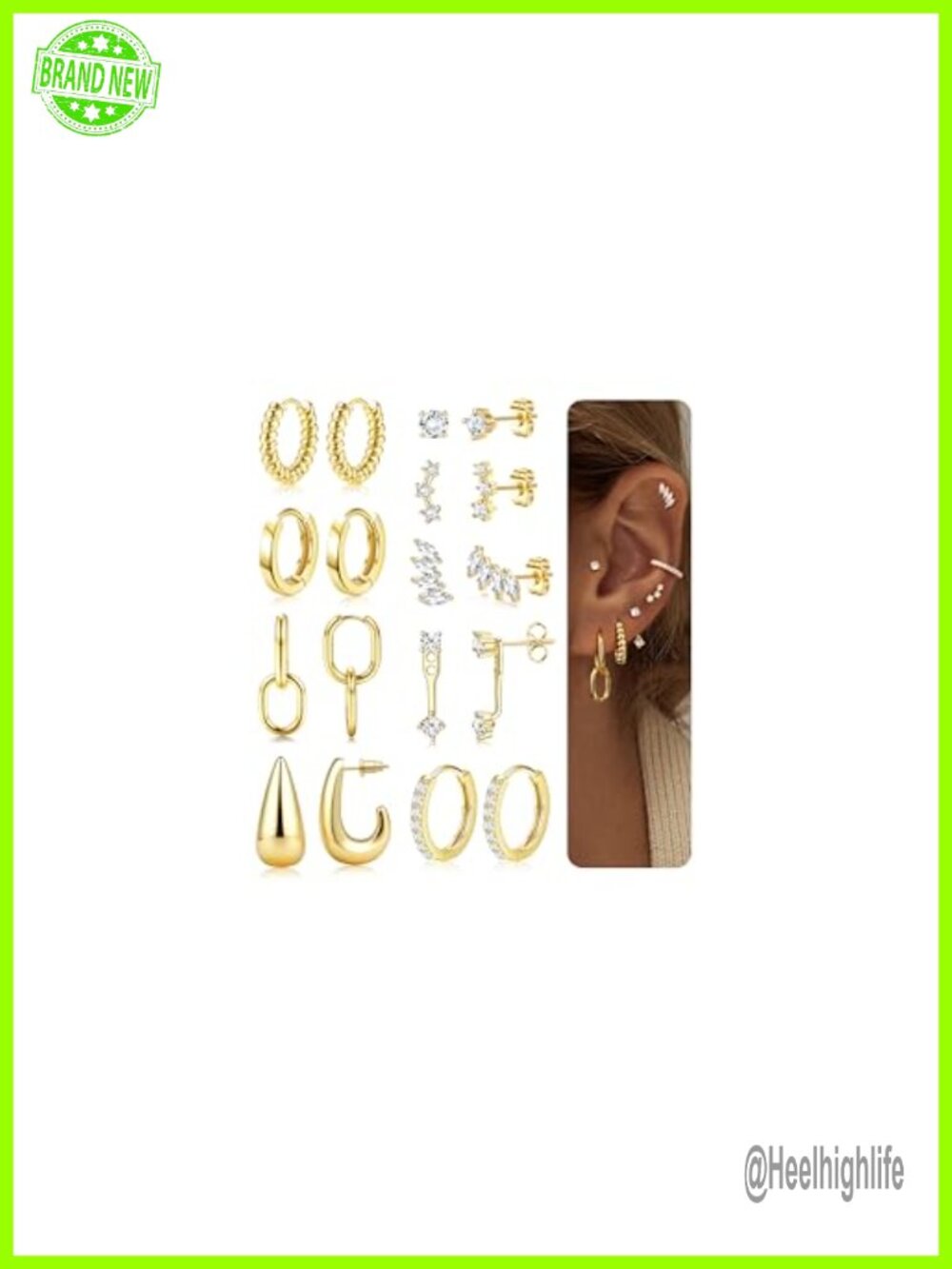 14K Gold Plated Hoop Earring Stacks Hypoallergenic Huggie Set for Women